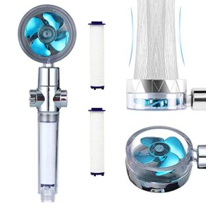 ANTOWER High Pressure Handheld Showerhead with filters Vortex shower head hydro jet shower head Turbo ShowerHead Propeller 360 Degrees Rotating Easy Install(I-Blue)