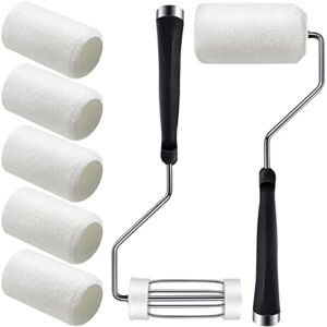 2 Pack 4 Inch Self Lock Roller Frame and 6 Roller Cover Set Small Paint Roller Frame Roller Paint Brush Household with Durable Anti-fatigue Soft Grip Handle House Paint Rollers for Painting Walls