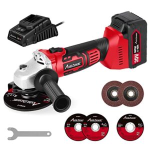 AVID POWER Cordless Angle Grinder with 4-pole Motor, 20V Cordless Grinders Tools w/4.0A Battery & Fast Charger, 4-1/2 Inch Grinding Wheels, Cutting Wheels, Flap Discs and Adjustable Auxiliary Handle