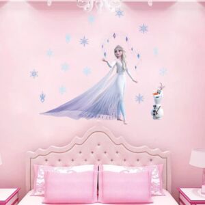 Frozen 2 Wall Decals,Giant Elsa Stickers Girl’s Cartoon Bedroom Background Wall Decoration Self-Adhesive Wall Sticker for Party Decorations,Party Decal for Kids Party Favors