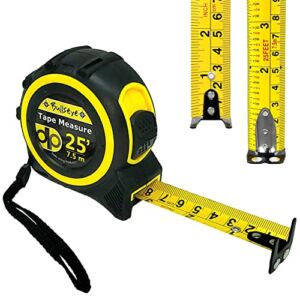 Bullseye 25 Ft Tape Measure with Magnetic Hook – Double-Sided Tape Measures with Imperial & Metric Measurements – Retractable Measuring Tapes with Fractions by Daily Living Products