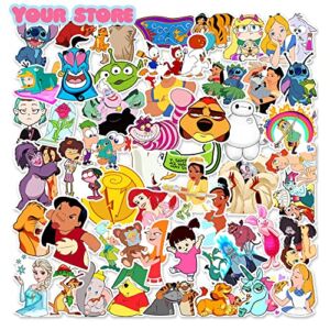 Your Store 50PCS Mixed Cartoon Stickers, Cute Princess Cartoon Characters Vinyl Sticker for Water Bottle Laptop Car, Decal for Kids Teens Adults (Mixed Cartoon)