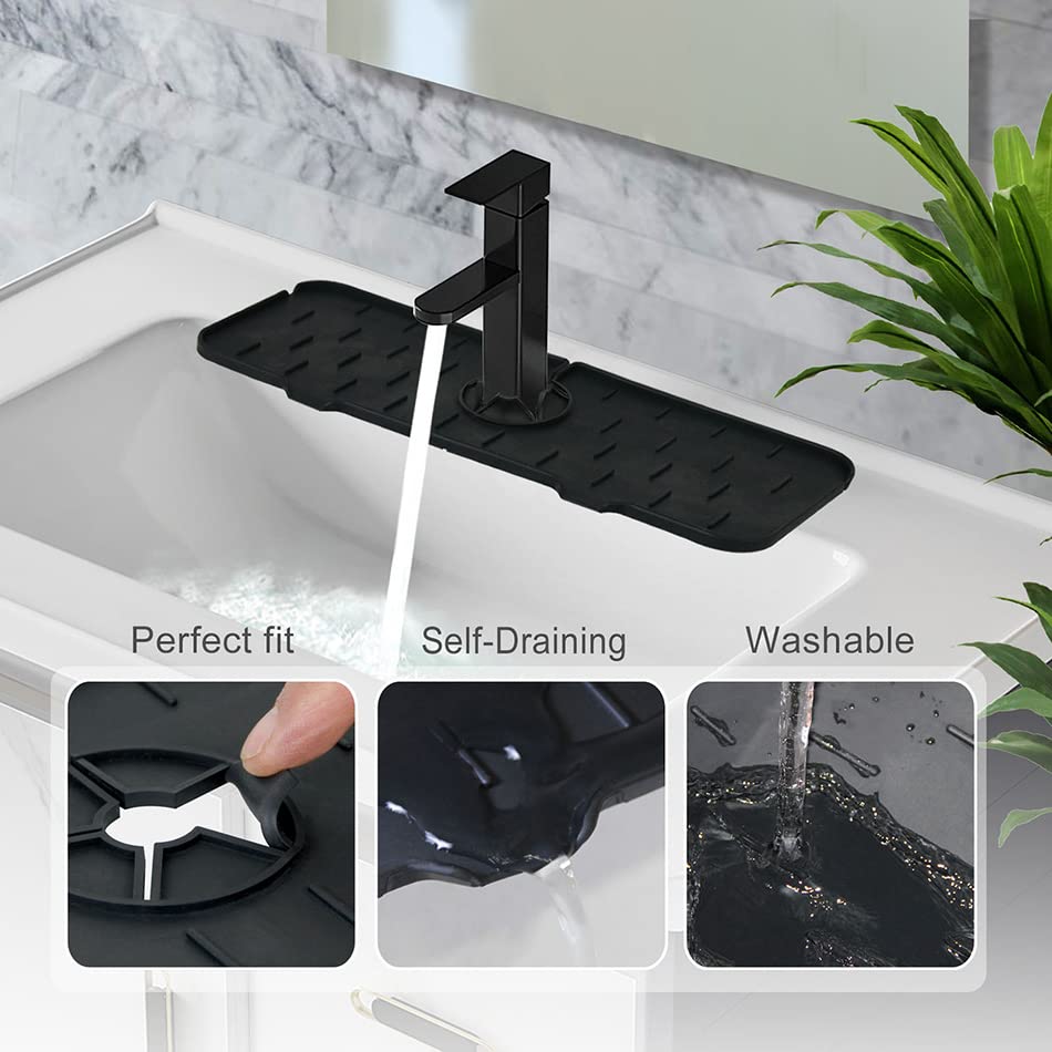 IEUSEW Silicone Faucet Mat, Silicone Faucet Handle Drip Catcher Tray, Faucet Water Catcher Mat, Silicone Sink Splash Guard, Black | The Storepaperoomates Retail Market - Fast Affordable Shopping