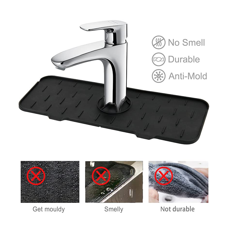 IEUSEW Silicone Faucet Mat, Silicone Faucet Handle Drip Catcher Tray, Faucet Water Catcher Mat, Silicone Sink Splash Guard, Black | The Storepaperoomates Retail Market - Fast Affordable Shopping