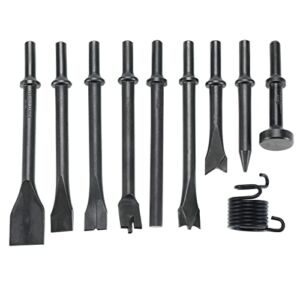 YaeKoo Smoothing Air Hammer Pneumatic Chisels Tools, 10pcs 0.401” (10mm) Shank Heavy Duty Smoothing Pneumatic Air Rivet Hammer Chisels High Carbon Steel Bits with Spring