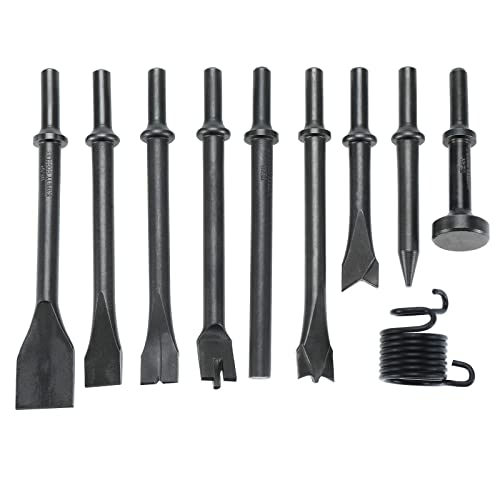 YaeKoo Smoothing Air Hammer Pneumatic Chisels Tools, 10pcs 0.401” (10mm) Shank Heavy Duty Smoothing Pneumatic Air Rivet Hammer Chisels High Carbon Steel Bits with Spring | The Storepaperoomates Retail Market - Fast Affordable Shopping