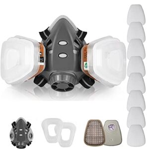 Respirator Mask, Reusable Half Face Cover Gas Mask with Organic Vapor Filters, Professional Breathing Protection Against Painting/Chemicals/Organic Vapors Perfect for Painters, Sanding and Resin Work