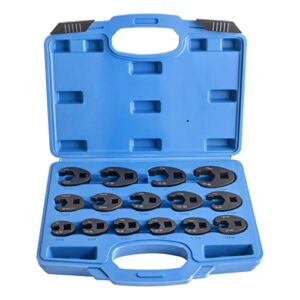 Amerbm Crowfoot Wrench Set Metric Crows Foot Wrench Sizes 8mm-24mm 15-Piece Flare Nut Wrench Set Tool Kit or 3/8in and 1/2in Drive Ratchet Cr-Mo Steel