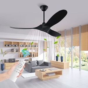 YCGU 60” Black Ceiling Fan No Light, Outdoor Indoor Wood Ceiling Fan with Remote Control, 3 Solid Wood Blades, Noiseless Reversible Motor, 6-Speed, Easy Install System (60-Inch, Matte Black)