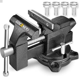 Bench Vise 4-1/2″, Vice for Workbench with Heavy Duty Forged Steel Construction, Built-in Pipe Jaw, Swivel Base Table Vise for Woodworking, Home Workshop Use and DIY Jobs