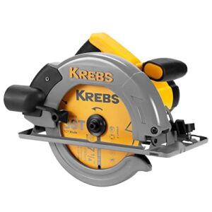 KREBS Circular Saw 4500 RPM Hand-Held Cord Circular Saw, 11 Amp with 7-1/4 Inch Blade, Adjustable Cutting Depth (1-3/4″ to 2-1/2″) for Wood and Logs Cutting