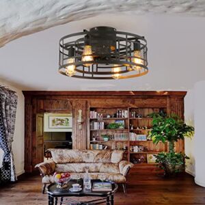Clueyhoo 19.68” Caged Ceiling Fan with Lights, Farmhouse Bladeless Ceiling Fan with Lights Remote Control , Industrial Ceiling Fan with Light, Flush Mount Ceiling Fans for Bedroom and Kitchen
