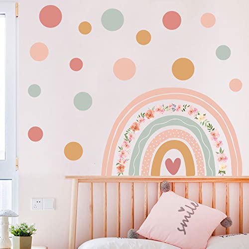 Supzone Large Rainbow Flower Wall Stickers Boho Polka Dots Wall Decal Vinyl for Girls’ Room Kids Baby Nursery Bedroom Living Room Playroom Classroom Wall Decor | The Storepaperoomates Retail Market - Fast Affordable Shopping