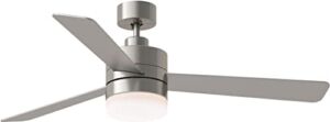 Monte Carlo 3ERAR52BSD Era 52″ Damp Locations Ceiling Fan with LED Light Kit and Wall Control, 3 Silver/American Walnut Reversible Blades, Brushed Steel