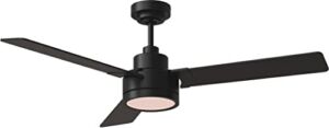 Monte Carlo 3JVR52MBKD Jovie LED 52″ Damp Locations Ceiling Fan with LED Light Kit and Wall Control, 3 Midnight Black/American Walnut Reversible Blades, Midnight Black