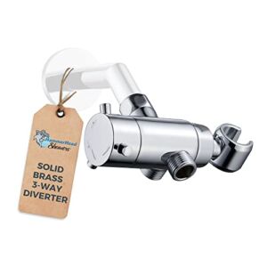 HammerHead Showers® Metal 3 Way Shower Diverter Valve with Shower Head Holder — Universal Splitter To Connect Handheld Spray Wand And Rain Showerhead to Shower Arm Mount — Chrome