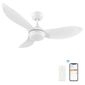 45″Modern White Ceiling Fan With Dimmable LED Light, 10 Speeds Downrod Ceiling Fan With Quiet DC Motor, Smart Ceiling Fan Controlled With APP, Remote, Alexa, Siri and Google Home