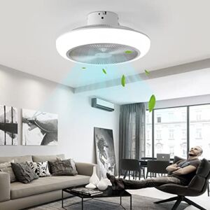 Bladeless ceiling fan with lights,Modern 18in Dimmable 3 wind speed timing brightness memory,Low Profile Enclosed Fan Light Flush Mount,ceiling fan with lights remote control APP