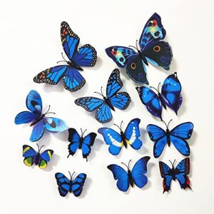 HU TONG 36PCS Butterfly Wall Decals – 3D Butterflies Decor for Sticker Removable Mural Stickers Home Decoration Kids Room Bedroom (Dark Blue)