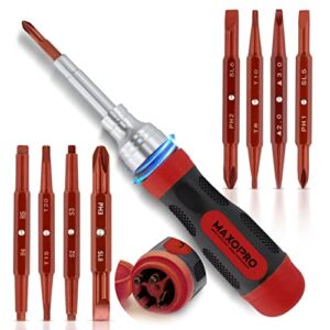 Ratcheting Multi Screwdriver with Magnetic Tips – 19 In 1 Ratchet Screwdriver Set – Portable and Multipurpose All In One Screwdriver, Phillips/Slotted/Torx-Star/Hex/Square Bits – MaxoPro