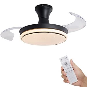 Retractable Ceiling Fan with Light and Remote Control, LED 3 Color Change Low Profile Indoor Fixture, 40 Inch Forward and Reverse Ceiling Light Kits with Fans for Bedroom Kitchen Living Room, 24W