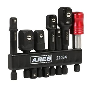 ARES 22034 – 9-Piece Impact Grade Socket Adapter and Bit Coupler Set – Turns Impact Drill Driver into High Speed Socket Driver – 1/4-Inch, 3/8-Inch, and 1/2-Inch Drive – Quick Release Bit Coupler