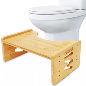 PRAGYM Toilet Stool, Poop Stool for Bathroom, Multi-Height & Angle Adjustable Bamboo Potty Stool for Adults & Kids, Stable 7” Toilet Step Squat Stool with Non-Slip Mat, Large Groove Fit All Toilets