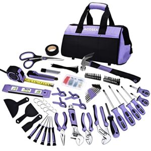 Purple Tool Set,ACOSEA 223-Piece Tool Sets for Women,Tool Kit with 13-Inch Wide Mouth Open Pink Tool Bag,The Basic Tool Set is Perfect for Home Maintenance (PURPLE)
