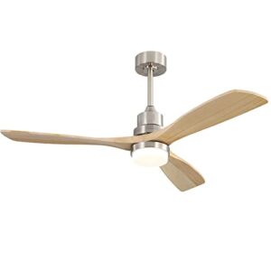 Sofucor 52 Inch Ceiling Fan With Light Remote Control Dimmable LED Light 3 Wood Fan Blades Reversible DC Motor Modern Farmhouse Ceiling Fan with 3 Downrods(5 inch/10 inch/24 inch) (natural wood color)