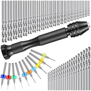 95 Pieces Hand Drill Bits Set, Black Pin Vise Hand Drill, 74 Pieces Micro Twist Drill Bits and 20 Pieces PCB Mini Drill Bits for Resin Polymer Clay Craft DIY Jewelry (0.1-1mm, Random Color Bits)