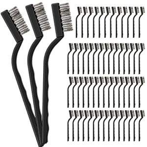 60 Pcs Mini Wire Brush Stainless Steel Brush Small Metal Brush for Cleaning Curved Handle Masonry Welding Brush Wire Bristle Scratch Brush for Cleaning Welding Slag and Rust Tool, Black, 6.7 Inches