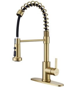 GUUKAR Kitchen Faucet with Pull Down Sprayer Brushed Gold Commercial Kitchen Sink Faucet Single Handle Stainless Steel Brass Farmhouse Utility Sink Faucet Champagne Bronze