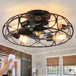 20 In Caged Ceiling Fan with Light, Modern Ceiling Fan with Lights Remote Control, Low Profile Ceiling Fan with Light for Bedroom Living Room Kitchen