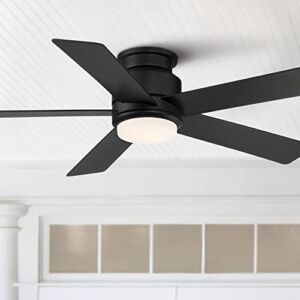 52″ Grand Palm Modern Outdoor Hugger Ceiling Fan with Dimmable LED Light Remote Control Matte Black White Opal Glass Damp Rated for Patio Exterior House Porch Gazebo Garage Barn – Casa Vieja