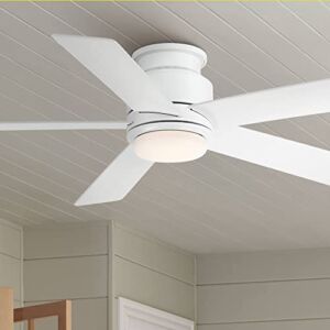 52″ Grand Palm Modern Outdoor Hugger Ceiling Fan with Dimmable LED Light Remote Control Matte White Opal Glass Damp Rated for Patio Exterior House Porch Gazebo Garage Barn – Casa Vieja