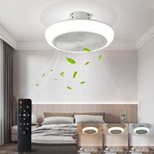 Ceiling Fan with Lights Remote Control 18″ Modern Bladeless Ceiling Fan 72W Low Profile Flush Mount Ceiling Fan Light Kits Smart LED Dimmable Enclosed Ceiling Fan for Bedroom Kitchen Living Room
