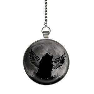 Dog Breed Pomeranian Angel Under Moon Glow in The Dark Fan/Light Pull Pendant with Chain
