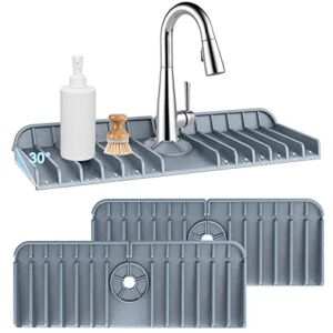 Sink Splash Guard Behind Faucet – 2 Pack, Silicone Faucet Handle Drip Catcher Tray, Kitchen Sink Mats, Faucet Mat by HOMKULA (Gray)