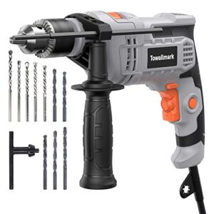 Towallmark 7-Amp (850W) Hammer Drill, 1/2-Inch Corded Electric Hammer Drill with 3000RPM, Variable Speed, 10 Drill Bits for Home Improvement, DIY, Steel, Masonry, Wood (NOT for Reinforced Concrete)