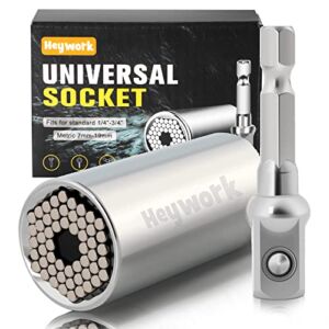 Heywork Universal Socket，Super Socket 1/4″-3/4″（7-19mm）with Drill Socket Adapter， Cool Gadgets for Men Birthday Gifts for Men/Women/Husband