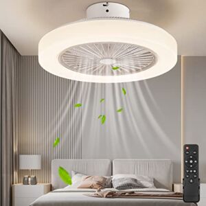 Ceiling Fan With Lights Remote Control,19in Modern Ceiling Fan with Lights, 72W Low Profile Ceiling Fan,3Color3Speeds Enclosed Ceiling Fan with Lights,1/2 timing Bladeless Ceiling Fan for kids bedroom