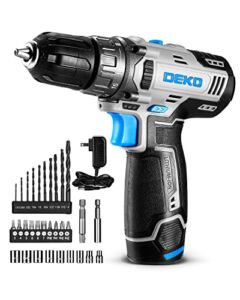 DEKOPRO Electric Cordless Drill, 12V Impact Drill Driver Set with 2 Variable Speed 3/8” Keyless Chuck, 28NM 18+1 Torque Setting, 29pcs Accessories for Drilling Wood, Metal, Ceramics, Plastic