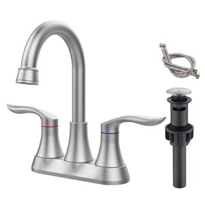 Bathroom Faucet Brushed Nickel 2-Handle Bathroom Sink Faucet 360 Degree High Arc Swivel Spout Centerset 4 Inch Vanity Faucet with Drain & Hoses RV Bathroom Faucet 3 Holes Lavatory Faucet