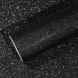 VEELIKE Black Glitter Wallpaper 15.7”x118” Peel and Stick Sparkly Glitter Black Contact Paper Decorative Self Adhesive Removable Glitter Fabric Wall Paper Roll for Bedroom Wall Decor Cabinets