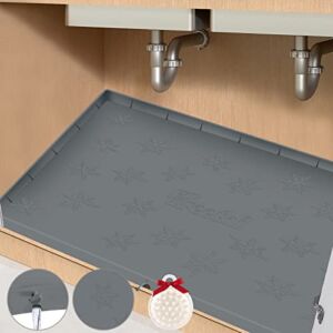 Treetoi Under Sink Mat and Protectors for Kitchen Waterproof 34″ x 22″ Reusable Silicone Under Sink Cabinet Liner Drip Tray with Drain Hole Design
