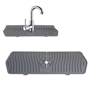 Newest Kitchen Silicone Handle Drip Catcher Tray Mat Faucet Sink Splash Guard for Kitchen Accessories Faucet Water Catcher Mat Behind Faucet Sink Protectors for Kitchen Countertop (Grey)