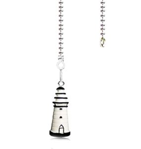 Hyamass 12 inch Ceiling Fan Pull Chain White Lighthouse Charm Pendant Ceiling Fan Danglers Fan Pulls Chain Extender with Ball Chain Connector for Ceiling Fan Light Decoration(Large)