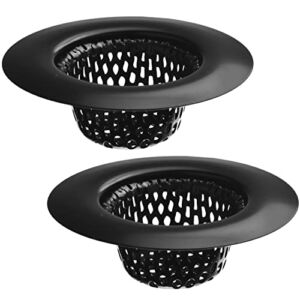 2 Pack – 2.25″ Top / 1″ Basket- Black Sink Strainer Bathroom Sink, Utility, Slop, Laundry, RV and Lavatory Sink Drain Strainer Hair Catcher. Stainless Steel with Black Electroplated Coating