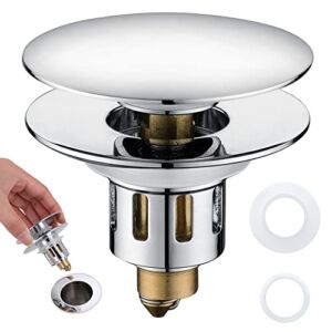 Universal Pop-Up Bathroom Sink Stopper – for 1.1~1.5 Inch Wash Basin Drain Strainer, Bounce Sink Drain Filter with Hair Catcher, Anti Clogging Stainless Steel Sink Plug, Chrome