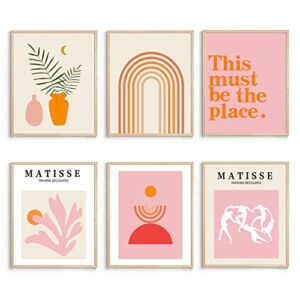 Matisse Wall Art and Boho Wall Art Prints UNFRAMED,Minimalist Aesthetic Wall Images Decor,Matisse Pink Print Set,Pink and Orange Wall Art,Boho Wall Posters for Room Aesthetic,8x10in, Set of 6